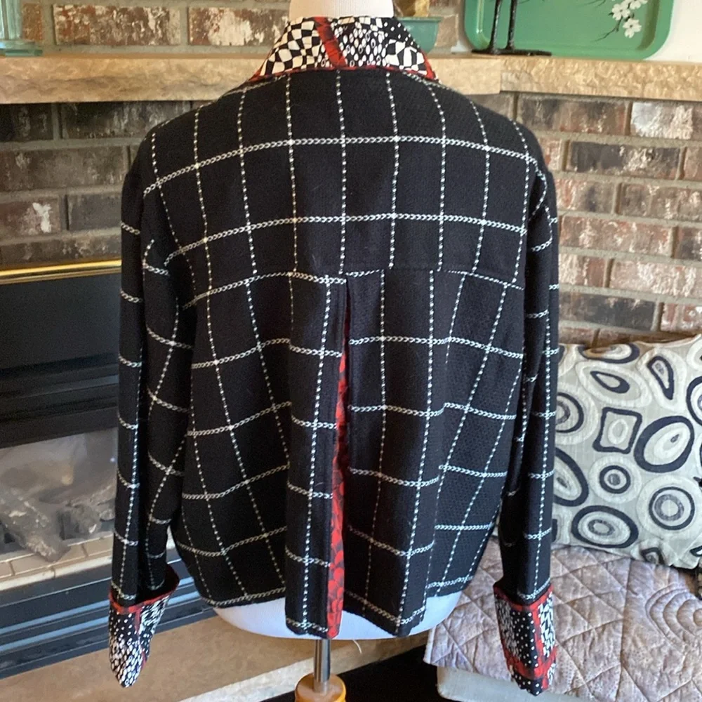 ARTISAN made jacket. Short swing style. Black checked wool blend w cotton accent - Picture 2 of 12